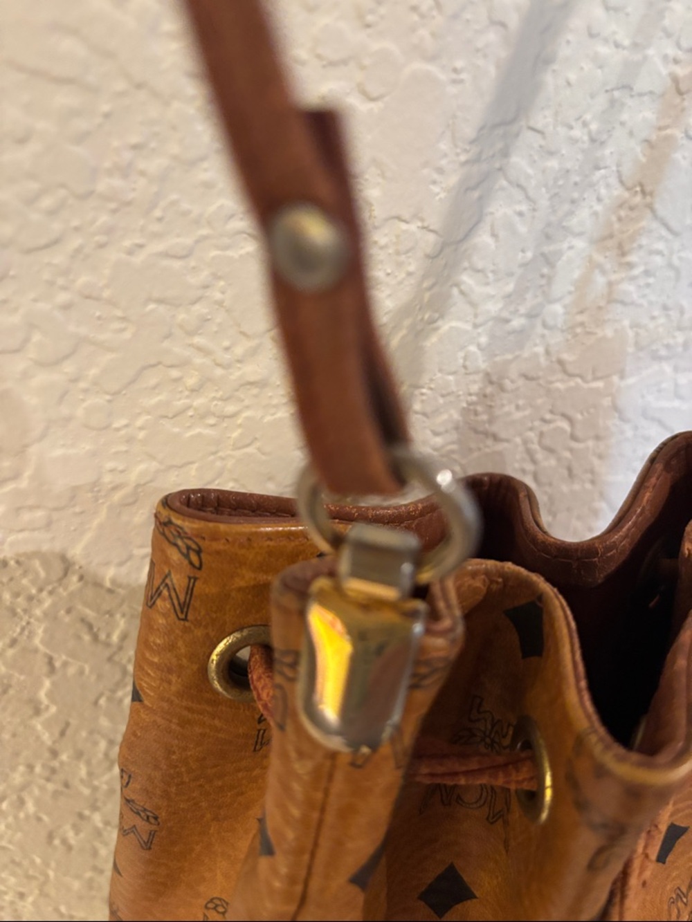 MCM Cognac Monogram Visetos Drawstring Shoulder Bag - Picture 3 of 9